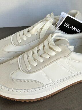 Vilanva White Cream Leather & Suede Platform Sneakers Size 8